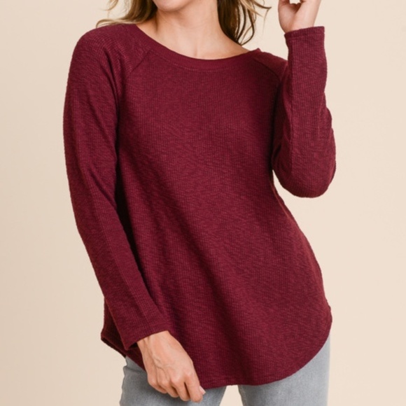 Doe & Rae Burgundy Sweater Crochet Back Ribbed NWT - Picture 3 of 7